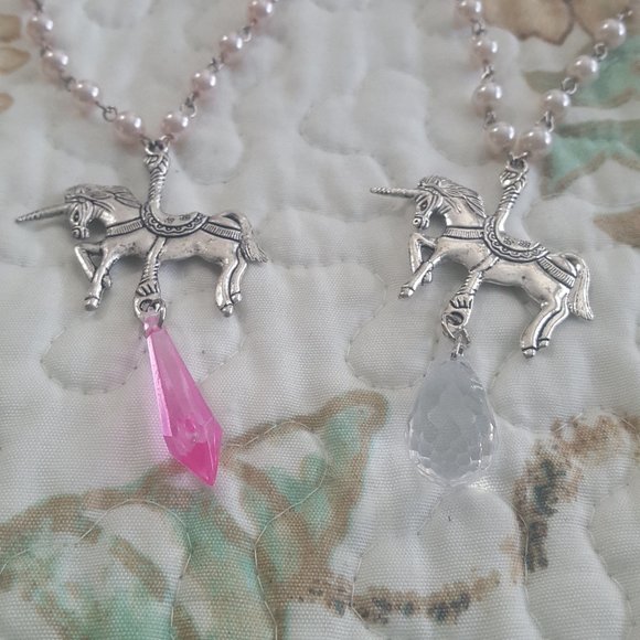 2 fairy kei pearl unicorn friendship necklaces set - Picture 3 of 4